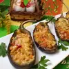 Баклажаны фаршированные овощами и копчёной грудинкой
