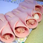 Рулетики из ветчины с печенью и яйцом