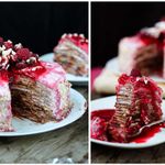 Малиново-шоколадный блинный торт с кешью