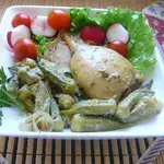Фаршированный кальмар в сливочно-винном соусе