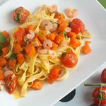 Паста с тыквой и креветками