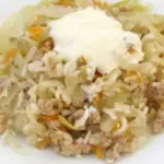 Капуста тушеная со свининой и рисом