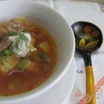 Борщ с маринованными грибами горошком и фасолью