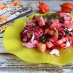 Винегрет с жареными шампиньонами и квашеной капустой