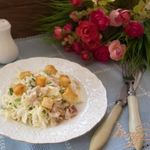Легкий салатик с копченой курицей
