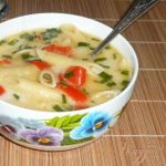 Густой сырный суп с макаронами и болгарским перцем