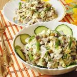 Салат с куриными желудками и зеленым горошком