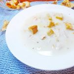 Суп куриный с плавленым сыром и жаренными макаронами