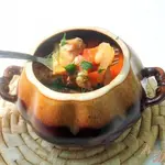 Чанахи в горщочках, с фасолью и баклажанами
