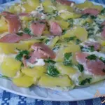 Картофель с колбасой и яйцами в мультиварке