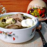 Щавелевый суп на свиных рёбрышках с рисом