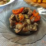 Куриные желудки с шампиньонами и перцем
