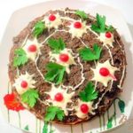 Печёночный торт с грибной начинкой