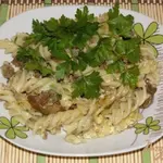 Макароны запеченные с печенью