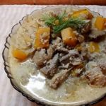 Печень тушеная с тыквой