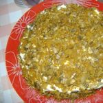 Печеночный торт с шампиньонами