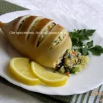 Кальмары, фаршированные мидиями, овощами и кус-кусом