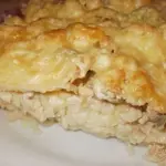 Запеканка из спагетти с мясом и грибами