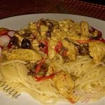 Спагетти с индейкой и грибами