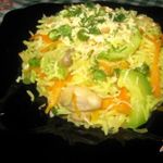 Ризотто с кабачками, зеленым горошком и грибами.