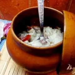 фото рецепта Макароны с мясом в горшочке