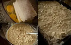 Брынзу размять вилкой, добавить яйца, сахар, несколько капель ванильного экстракта или сухой ванили. Вылить на нижний слой теста. Можно использовать брынзу+творог.