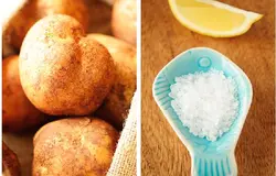 Картофель (у меня было 5 картофелин среднего размера) помыть, нарезать на дольки и отварить в кипящей воде в течение 5-8 минут. Воду слить, а картошку обсушить бумажным кухонным полотенцем. Переложить в емкость, добавить растительное масло (20 мл), тимьян (несколько веточек - только листочки) и соль, перемешать. Противень застелить пекарской бумагой, выложить картофель. Запекать  10 минут при температуре 200 градусов перевернуть дольки картофеля и запекать еще 10 минут. Затем включить верхний гриль на среднюю мощность на 5-7 минут.  