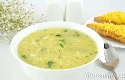 Разлить суп по тарелкам. Вкуснее всего употреблять суп не в горячем, а в теплом виде, так полнее раскрывается вкус. Подавать страчателлу с сырными тостами.