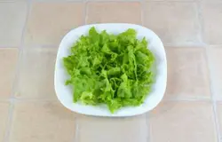 Салатные листья выложить на порционные тарелки.