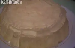 Застывший бульон нарезать на кубики (можно нарезать непосредственно в форме, а можно опустить дно формы в горячую воду, чтобы желе отошло, выложить на стол и нарезать). Этими кубиками обложить, начиная снизу, наш салат