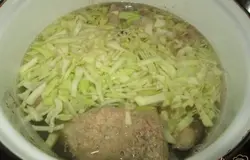 Когда мясо немного сварится, положить капусту.