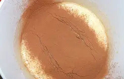 Яйца взбить с сахаром (мультистакан). Добавить просеянное какао
