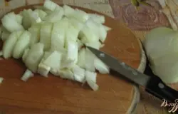 Лук чистим, моем и нарезаем мелкими кусочками.