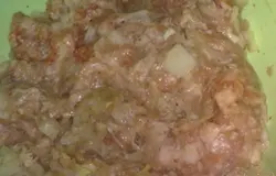 Отделить белок от желтка. Соединить лук и чеснок с рубленным мясом, паприкой, солью по вкусу и сырым яичным желтком, перемешать.
