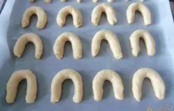 Из теста сформировать небольшие жгутики (толщиной с палец), согнуть жгутики в виде подковки.Выпекать в разогретой до 180 градусов духовке примерно 15 минут.