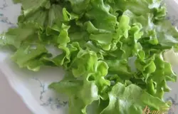 На большую, общую тарелку разложить (порвать) листья салата.