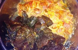 Маринуем мясо, порезанное кубиком в приправах, специях, лимонном соке и майонезе ночь.