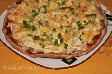 фото рецепта Пицца из слоёного теста с курицей и грибами