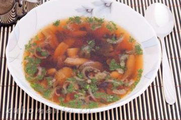 фото рецепта Суп с сушеными баклажанами и маринованными грибами