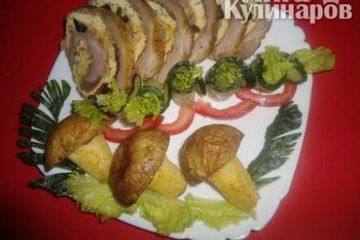 фото рецепта Мясной рулет с омлетом, сыром и маслинами