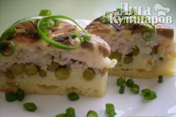 фото рецепта Слоеный пирог с курицей, грибами и рисом