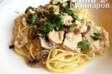 фото рецепта Спагетти с курицей и шампиньонами