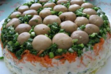 фото рецепта Салат грибная поляна (полянка) с шампиньонами и курицей