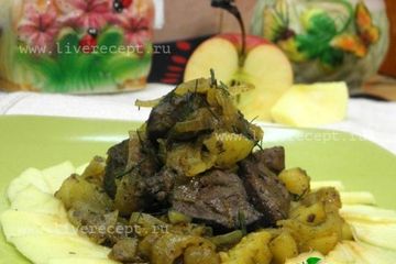 фото рецепта Печень тушеная с яблоками