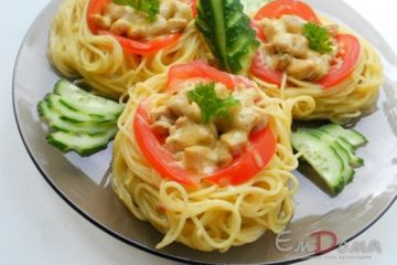фото рецепта Макаронные гнезда с курицей