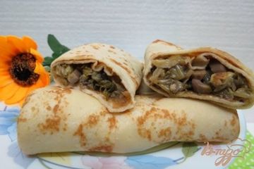 фото рецепта Блинчики с молодой капустой и грибами