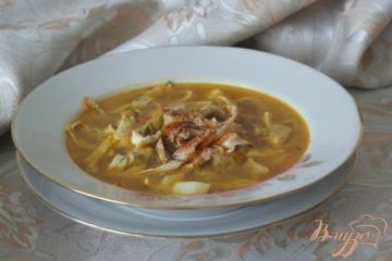 фото рецепта Суп с яичными блинчиками на курином бульоне
