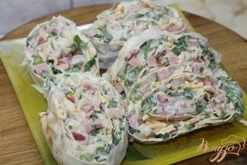 фото рецепта Лаваш с колбасой и овощами