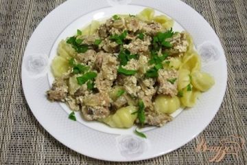 фото рецепта Свинина с грибами и сливками в мультиварке