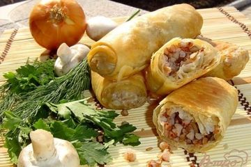 фото рецепта Постные хрустящие пирожки с гречкой и грибами